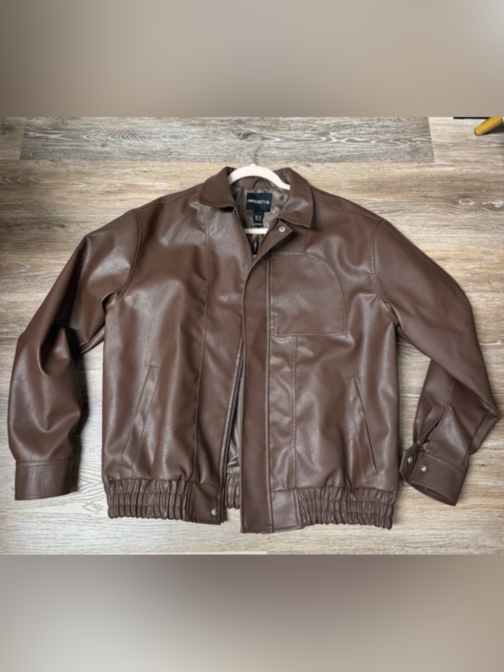 Brown Faux Leather Bomber Jacket for Men